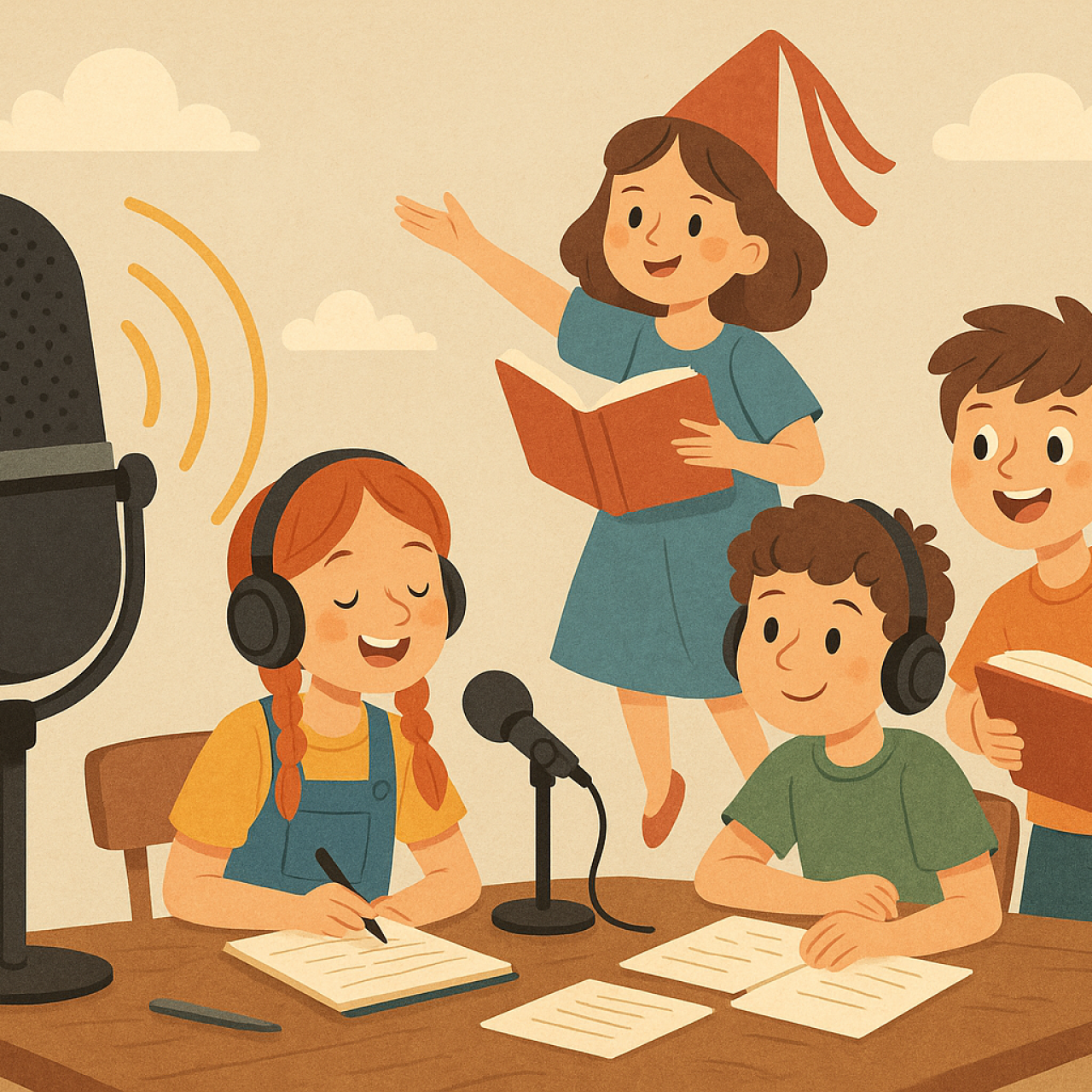 Kinder nehmen Podcast auf